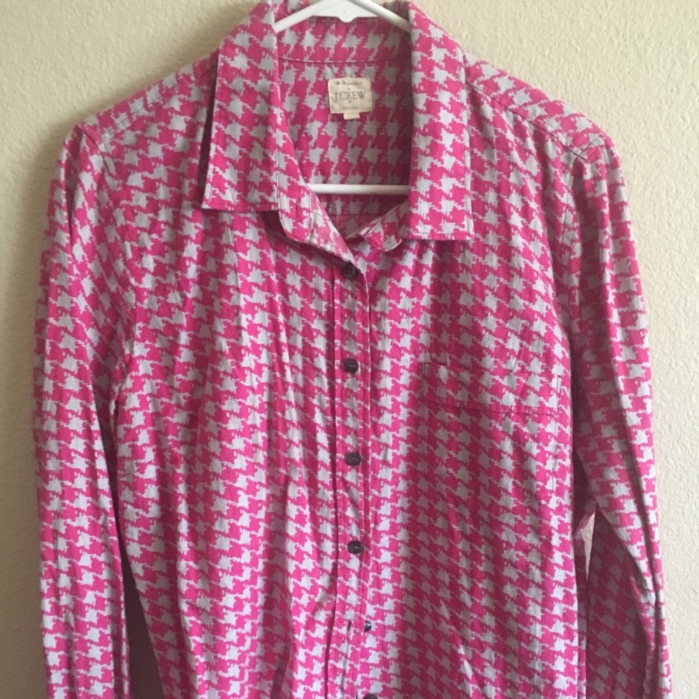 J Crew magenta & gray houndstooth buttondown